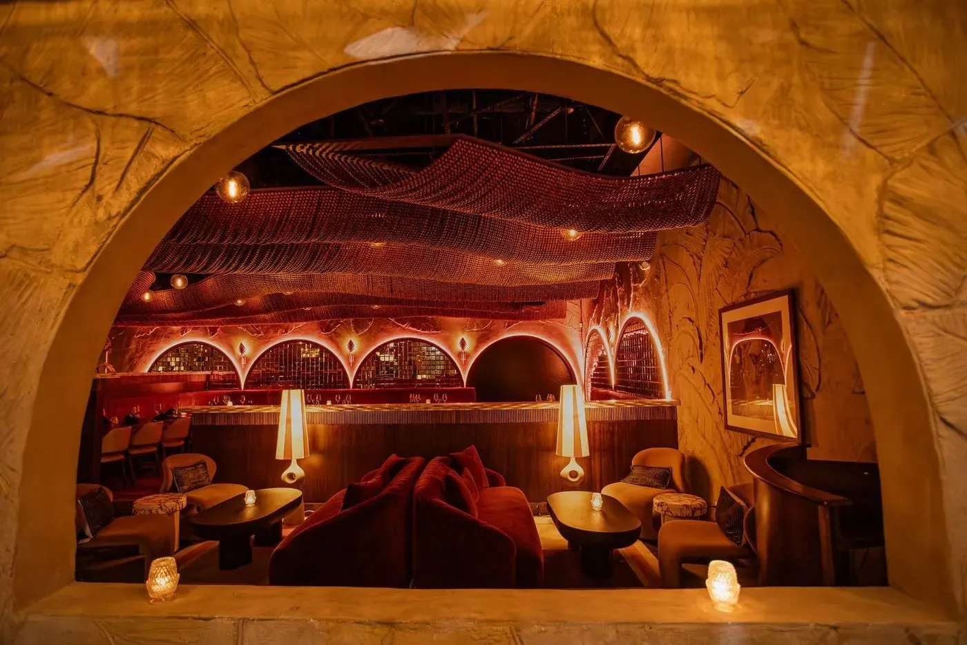 The arched entry to the lower dining room